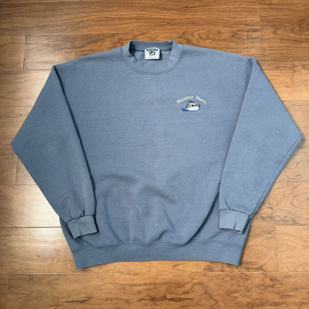 Vintage 90s Lee Sport Crewneck Sweatshirt Men's Large Blue Boat Embroidery